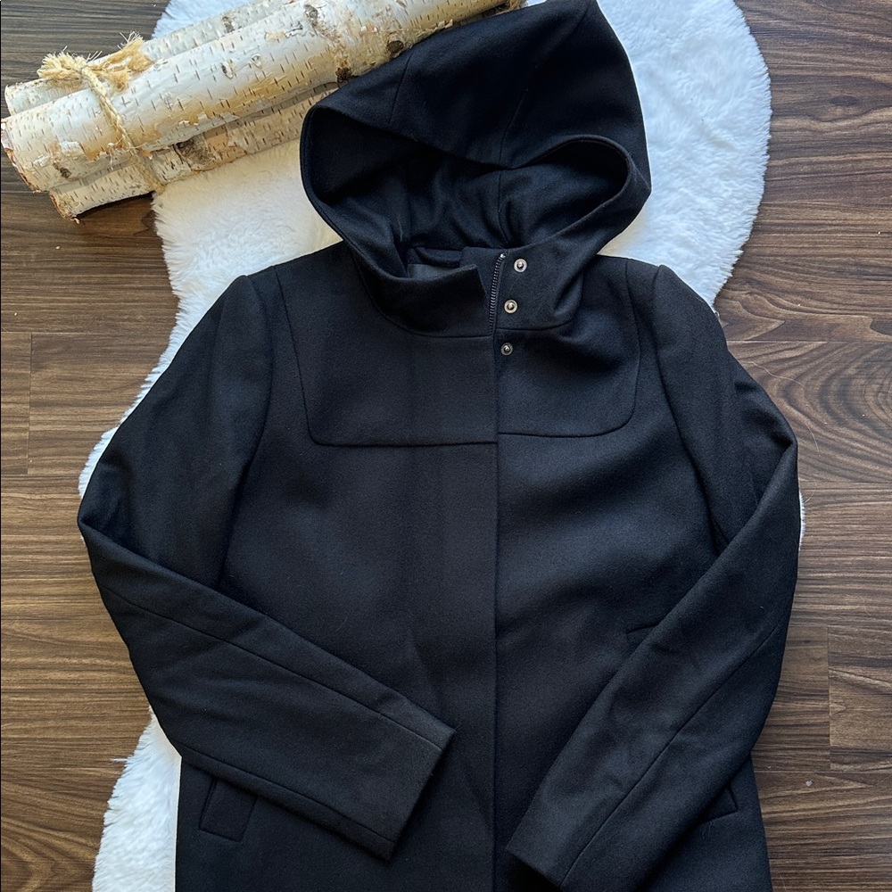 NWT J.Crew Melton Wool Coat with Hood Black size 0 B4906